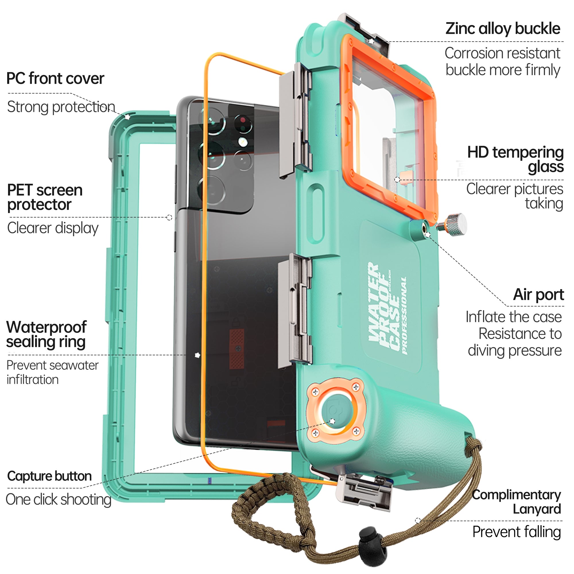 Samsung Galaxy S21 Plus Case Waterproof Diving 50ft Brick Stand V2.0