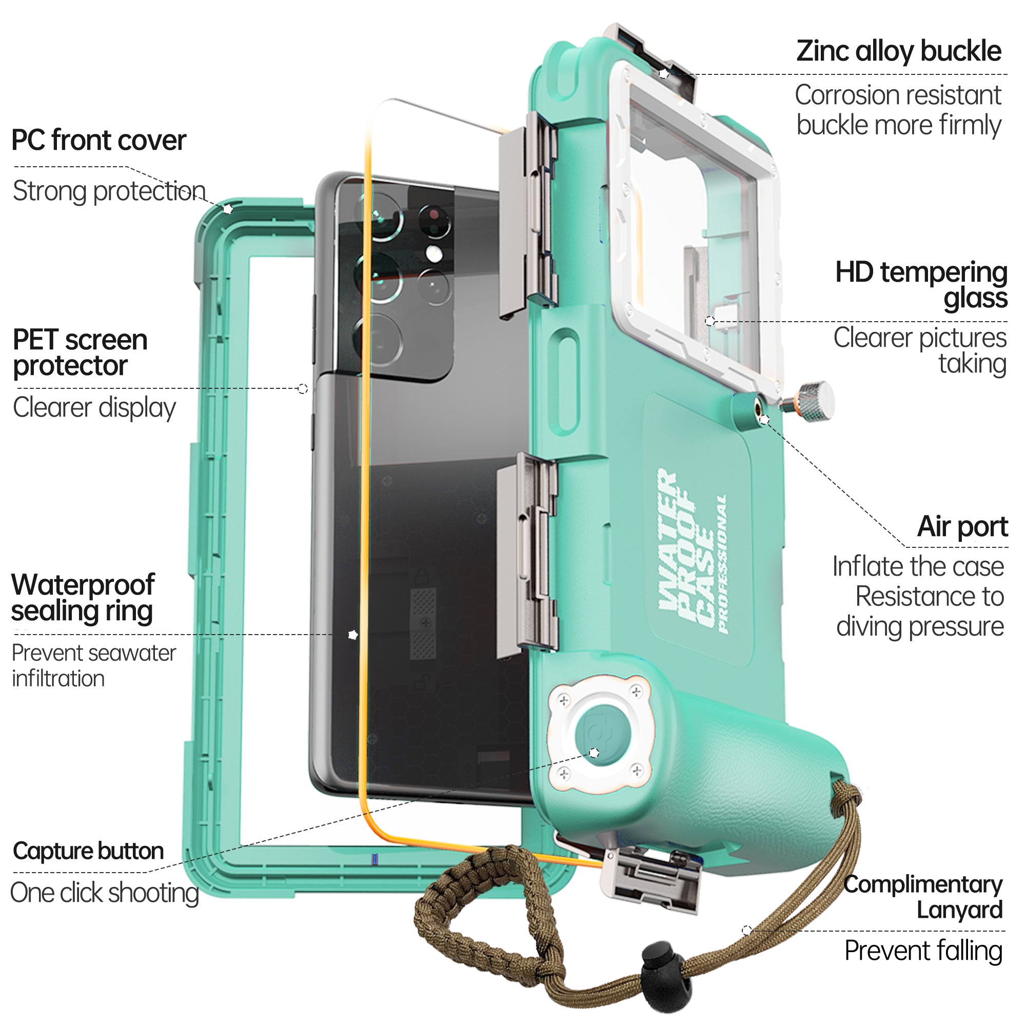 Samsung Galaxy S22 Plus Case Waterproof Diving 50ft Brick Stand V2.0