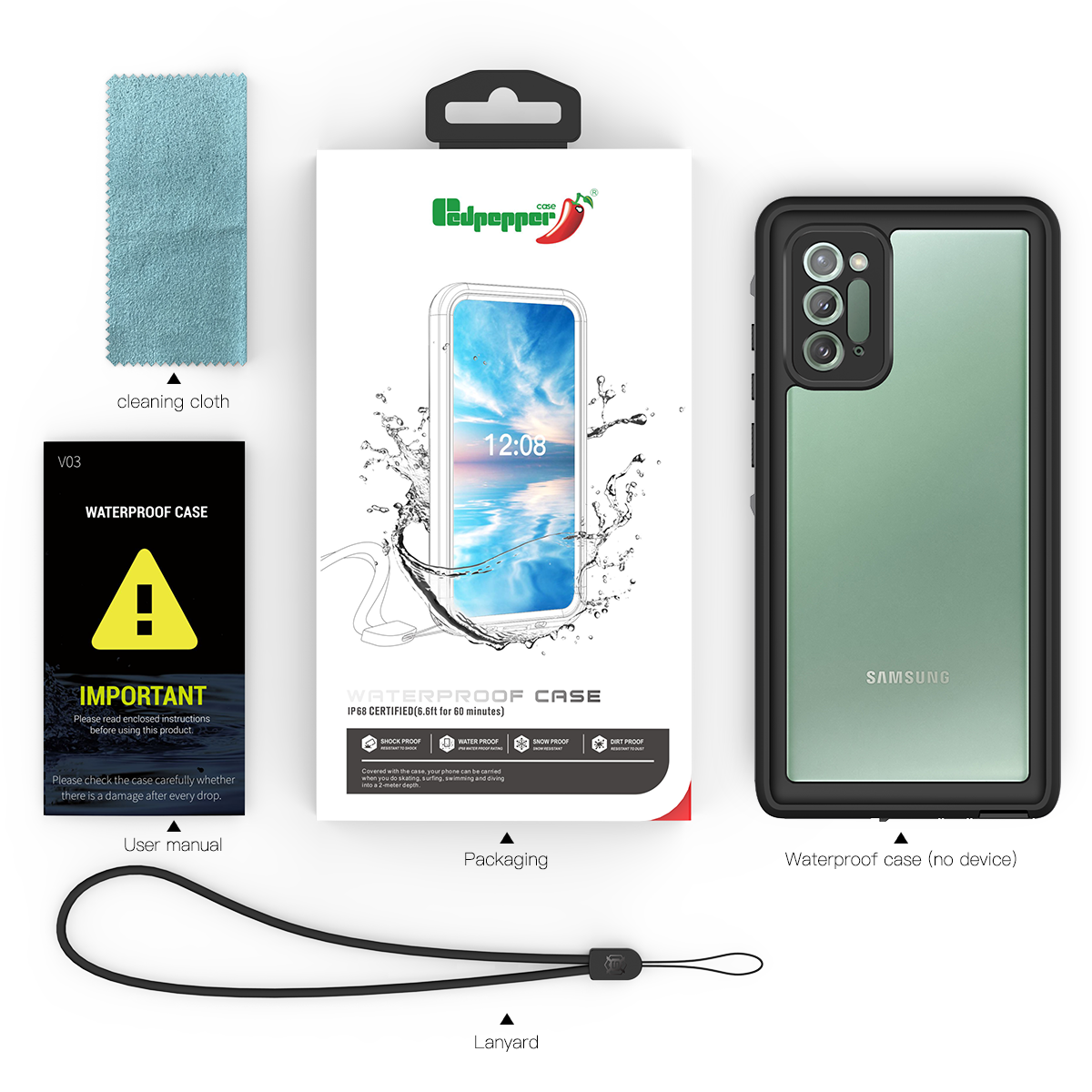 Samsung Galaxy Note20 Case Waterproof Dot Clear Full Protection