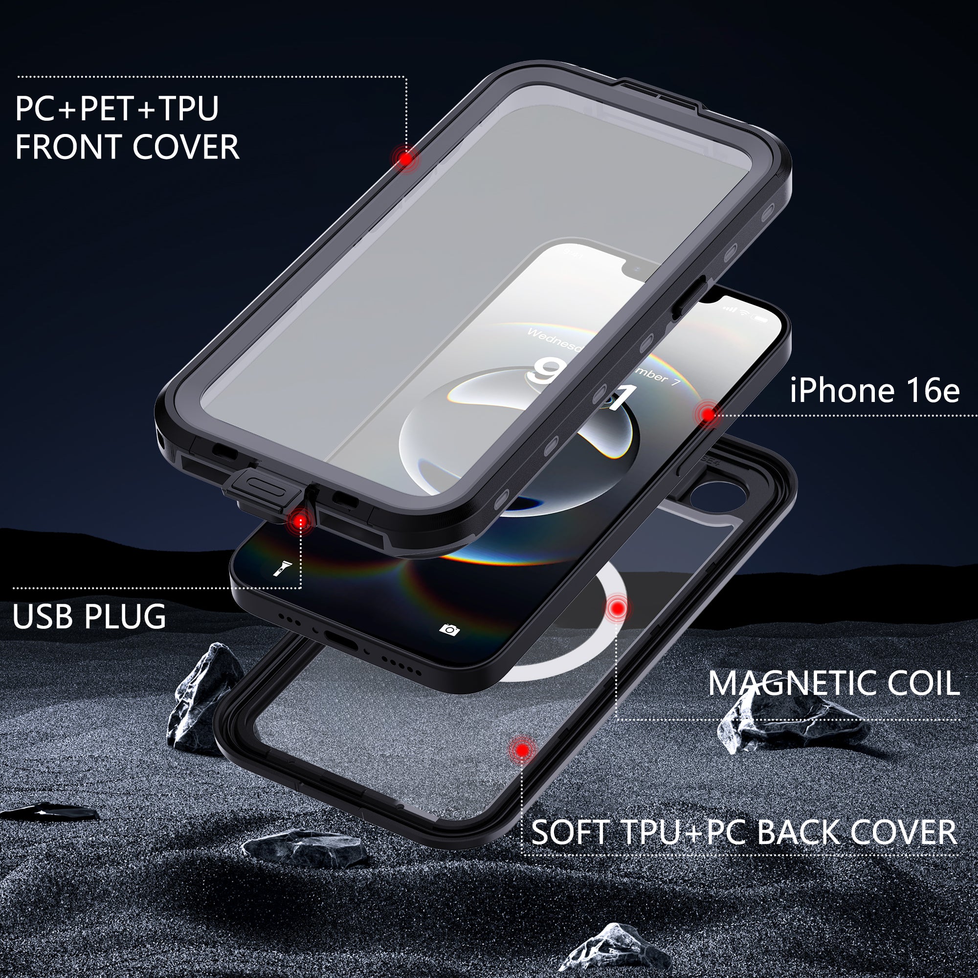 Apple iPhone 16e Case Waterproof Dot Clear Full Protection
