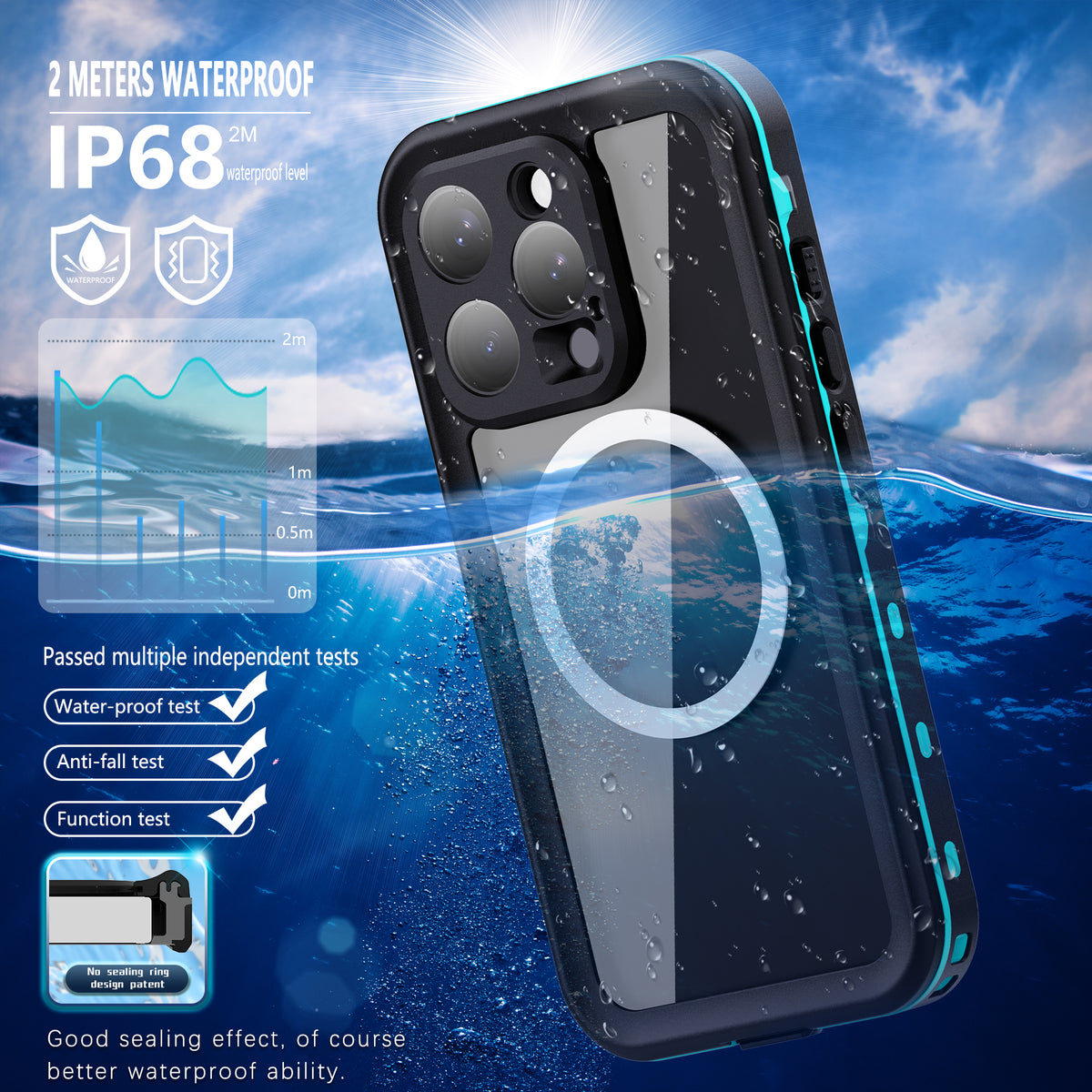 Apple iPhone 16 Pro Case Waterproof Dot Box Submerged 6.6ft