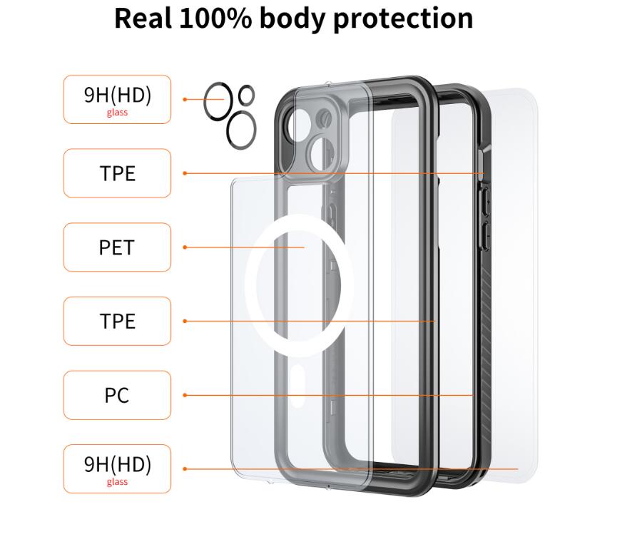 Apple iPhone 15 Case Waterproof Twill Crystal Magsafe