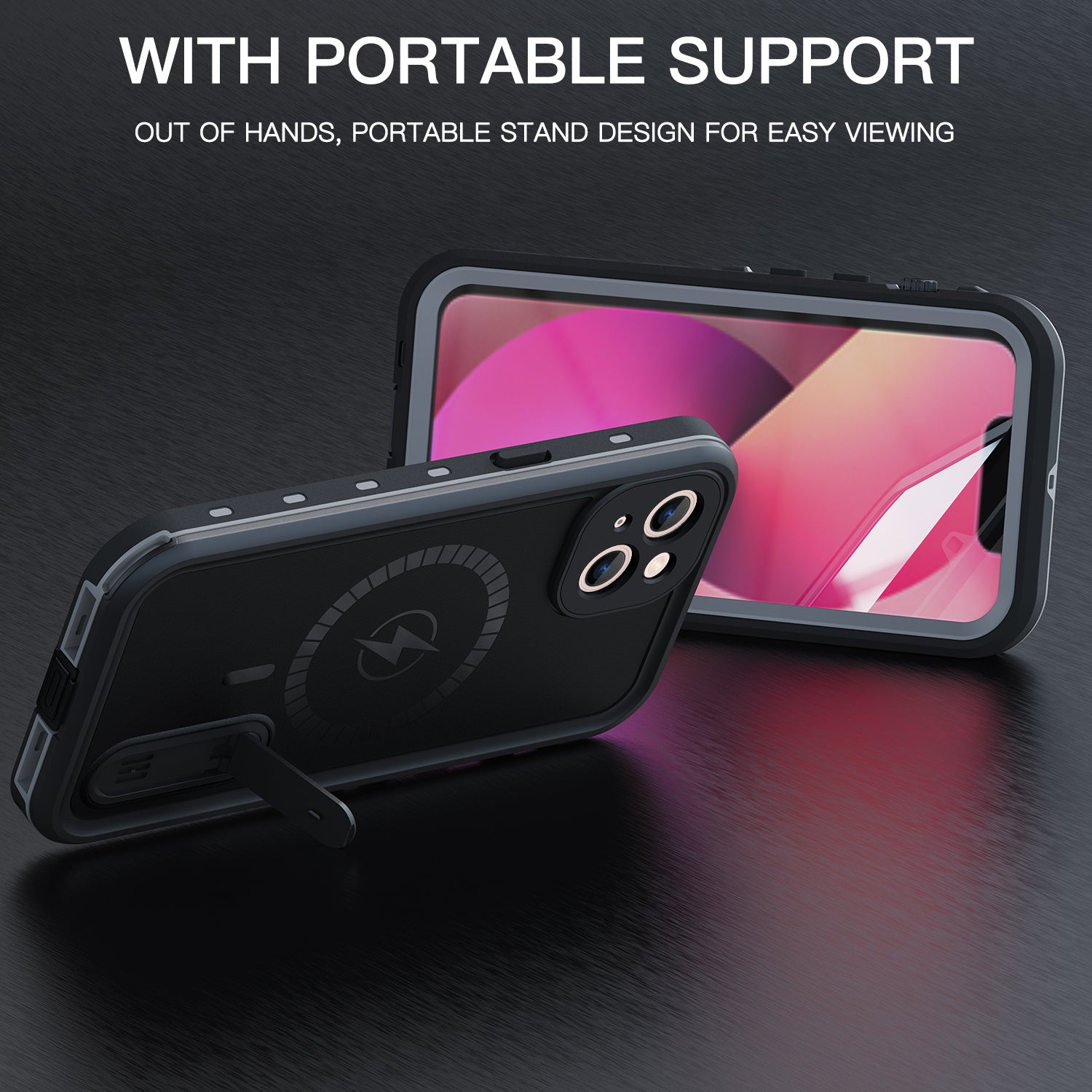 Apple iPhone 13 Mini Case Waterproof Solid Magsafe Stand