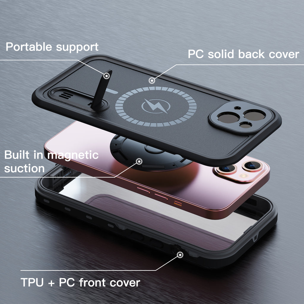 Apple iPhone 13 Mini Case Waterproof Solid Magsafe Stand