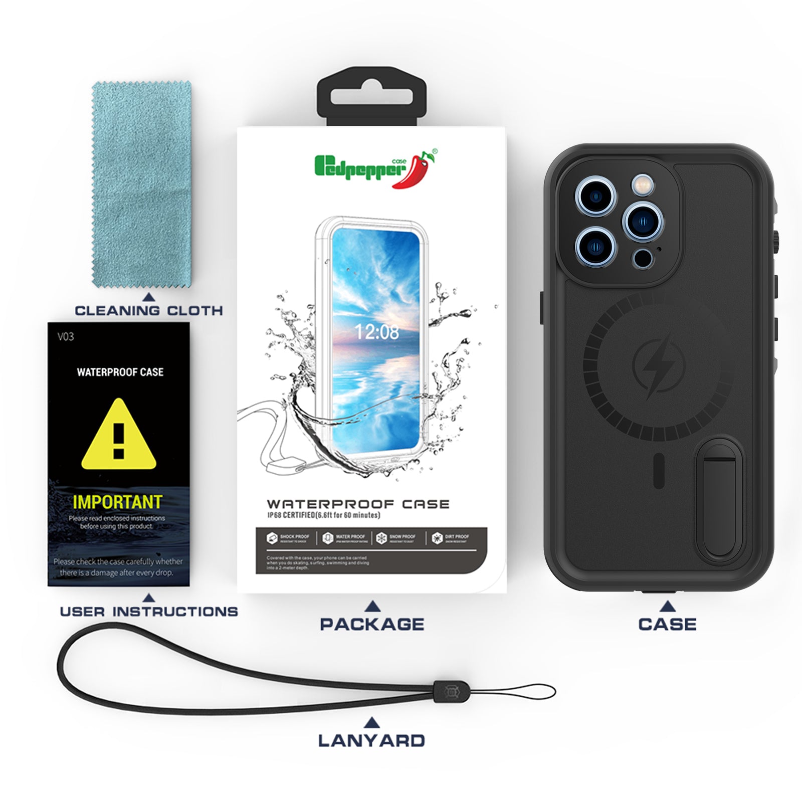 Apple iPhone 13 Pro Max Case Waterproof Solid Magsafe Stand