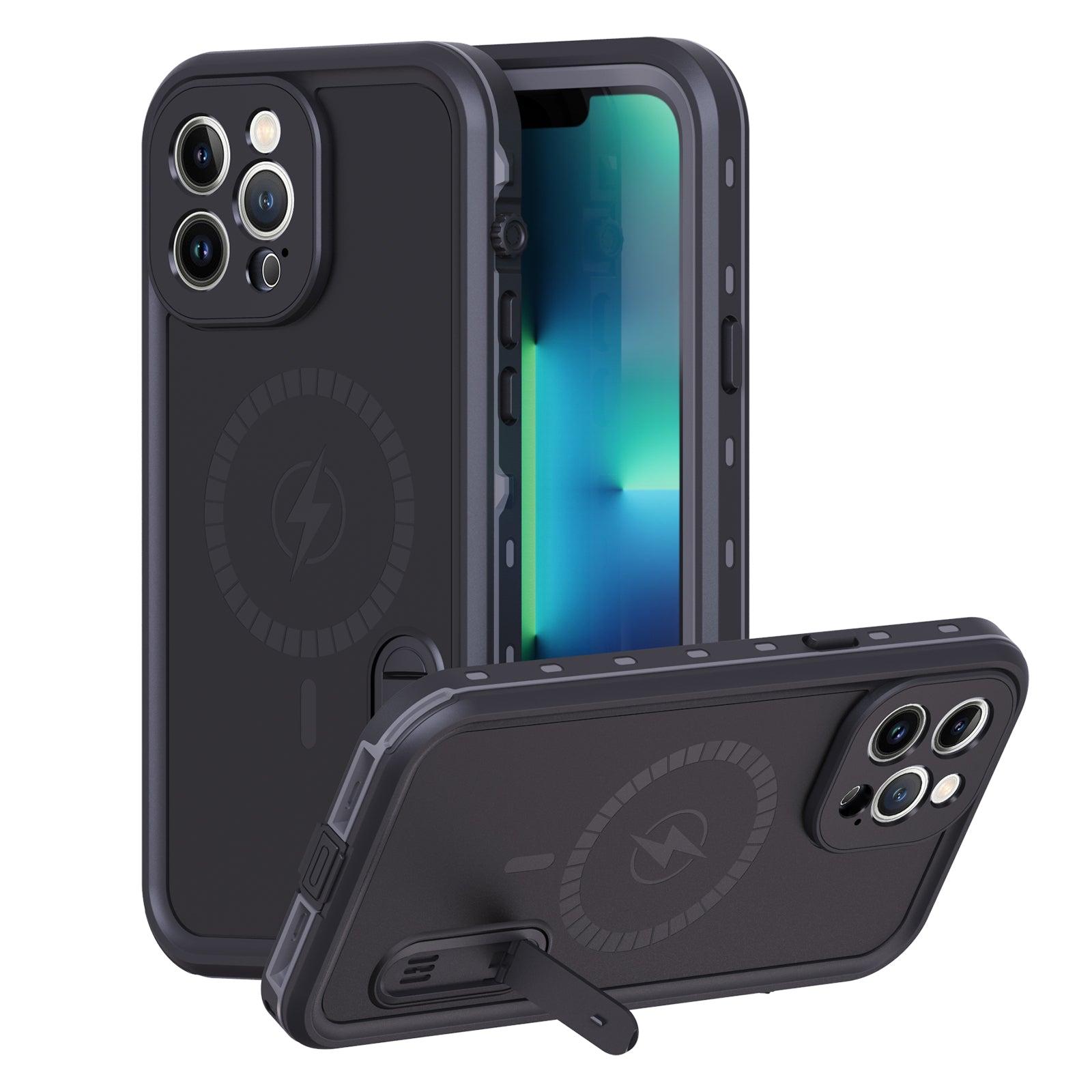 Apple iPhone 13 Pro Max Case Waterproof Solid Magsafe Stand