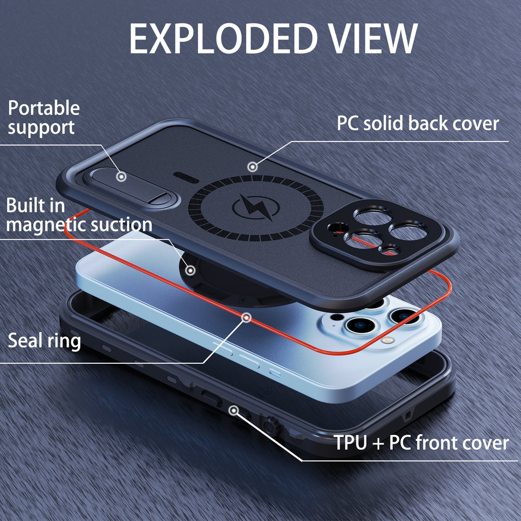 Apple iPhone 13 Pro Max Case Waterproof Solid Magsafe Stand