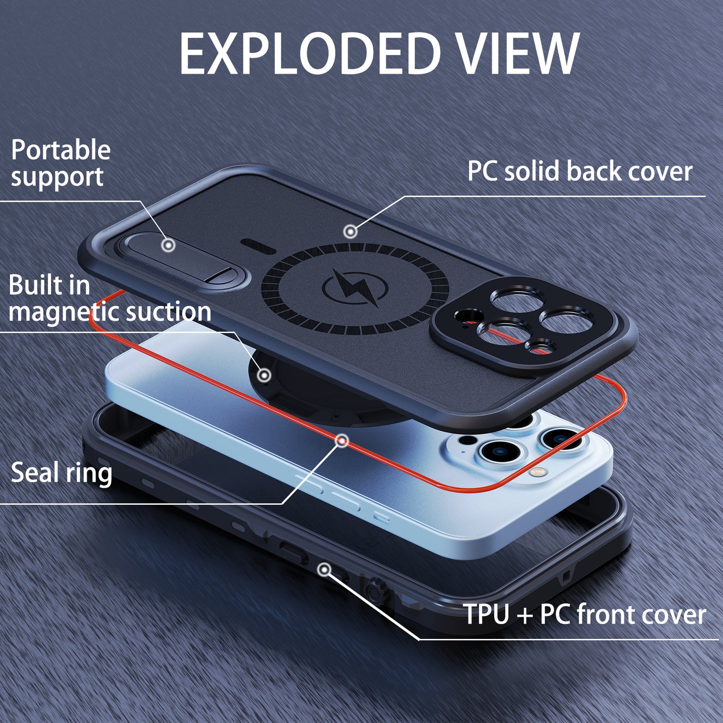 Apple iPhone 13 Pro Max Case Waterproof Solid Magsafe Stand