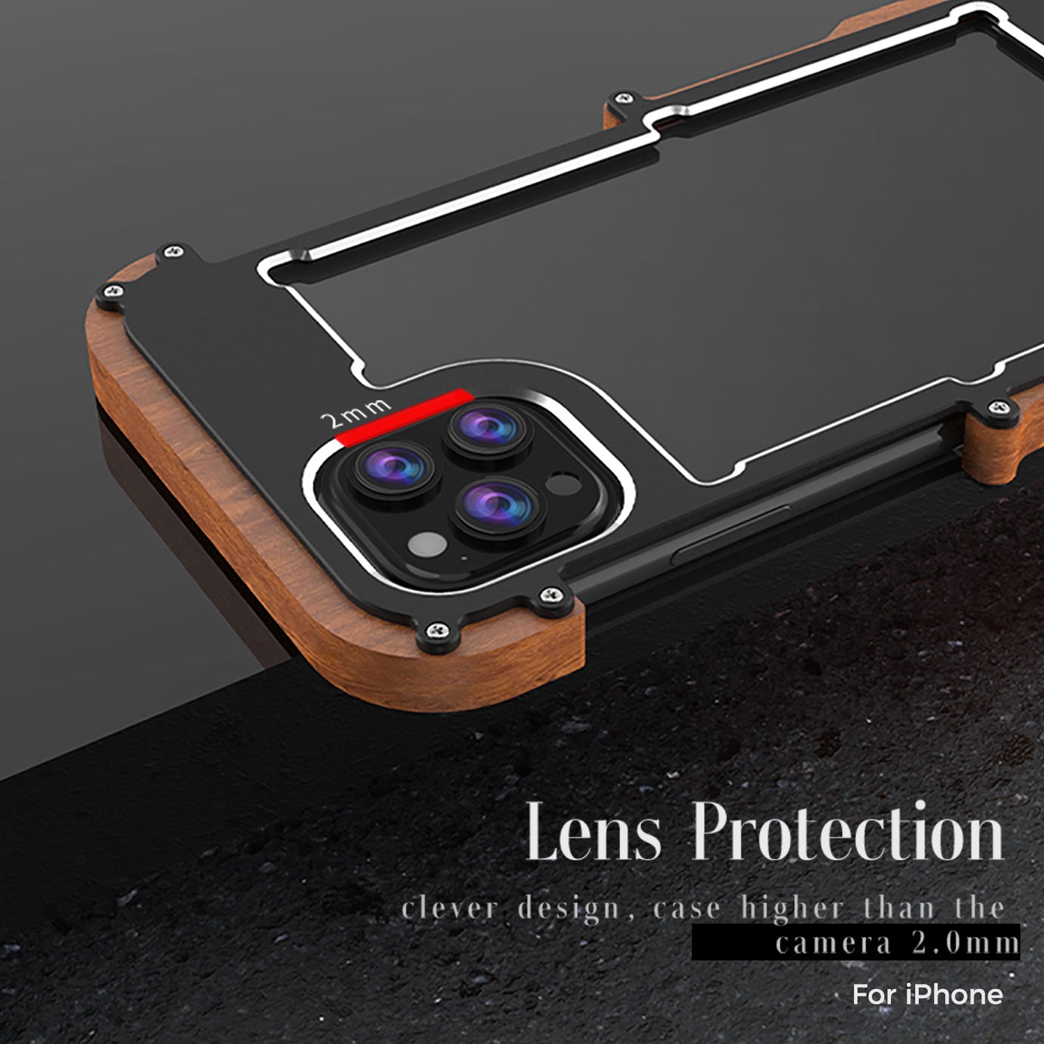 Apple iPhone 12 Pro Max Case Metal Iron Wood Solid Extraordinary