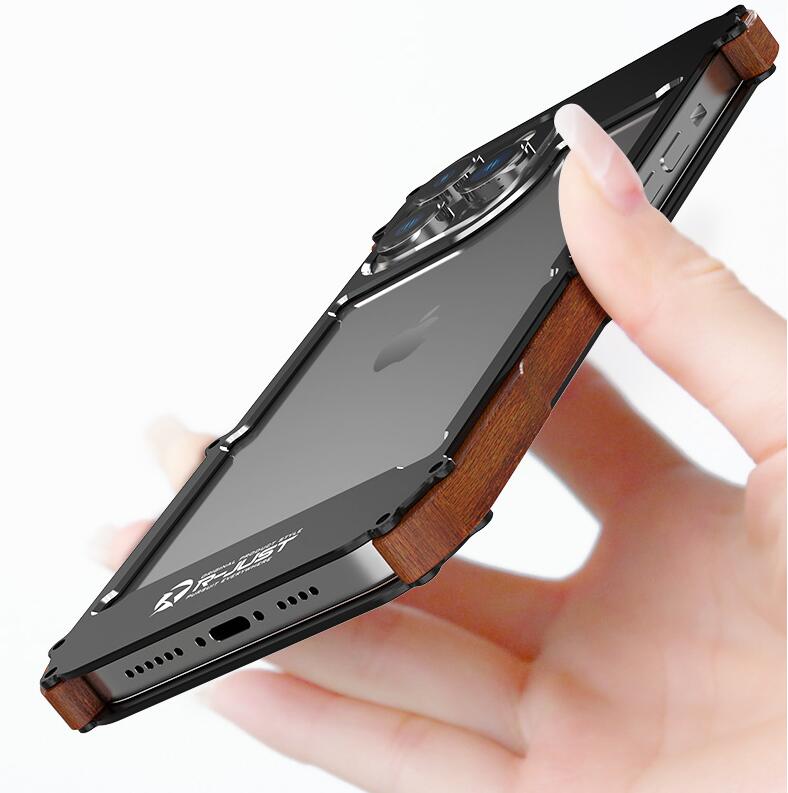 Apple iPhone 14 Pro Max Case Metal Iron Wood Solid Extraordinary