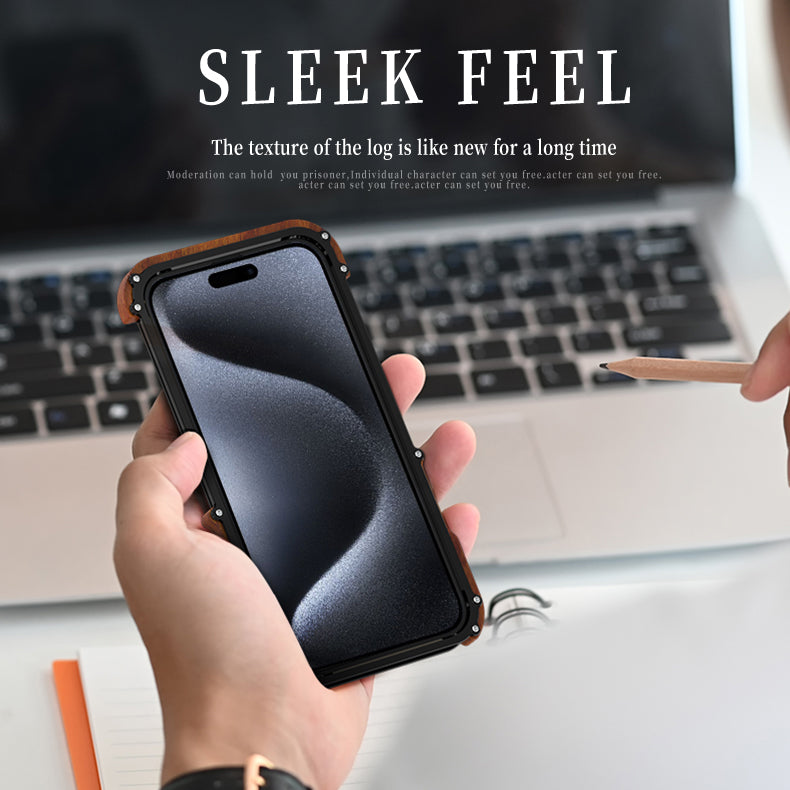 Apple iPhone 15 Case Metal Iron Wood Solid Extraordinary