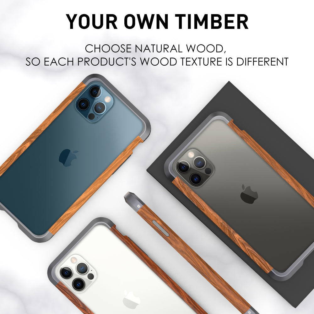 Apple iPhone 12 Mini Case Metal Iron Wood Solid Natural