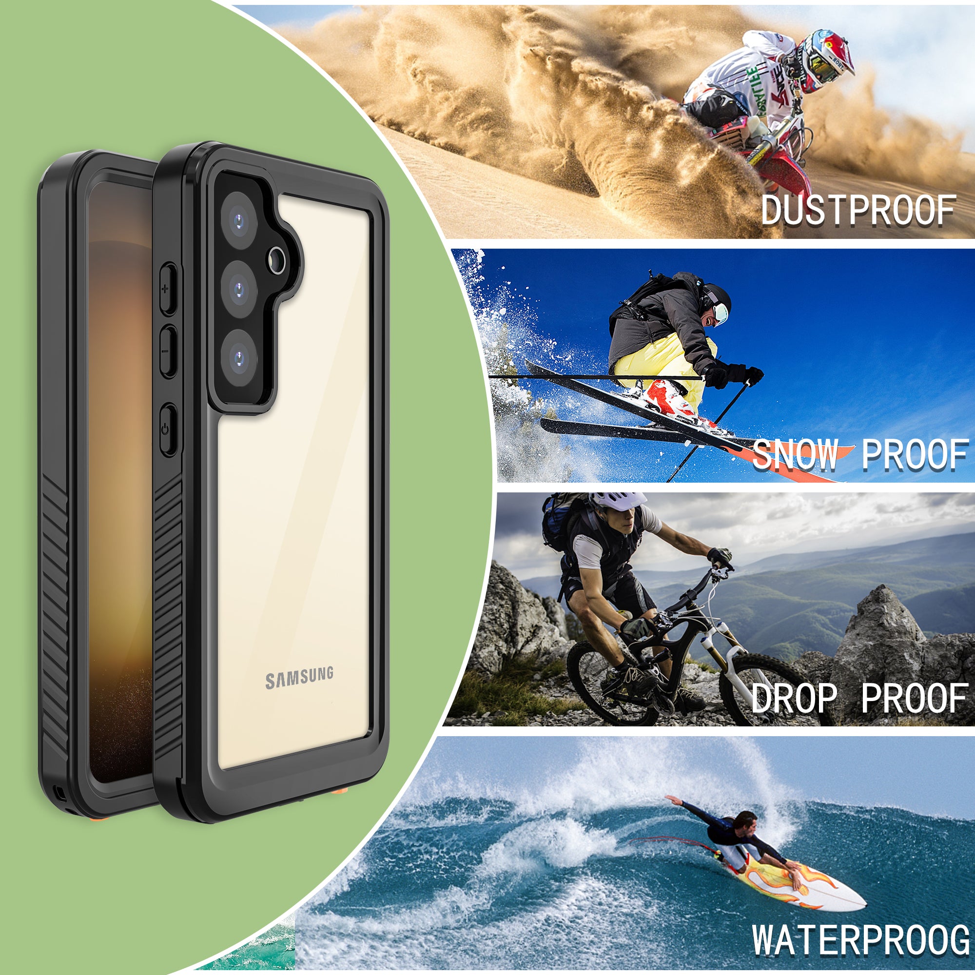 Samsung Galaxy S24 Plus Case Waterproof Twill Crystal Full Protection