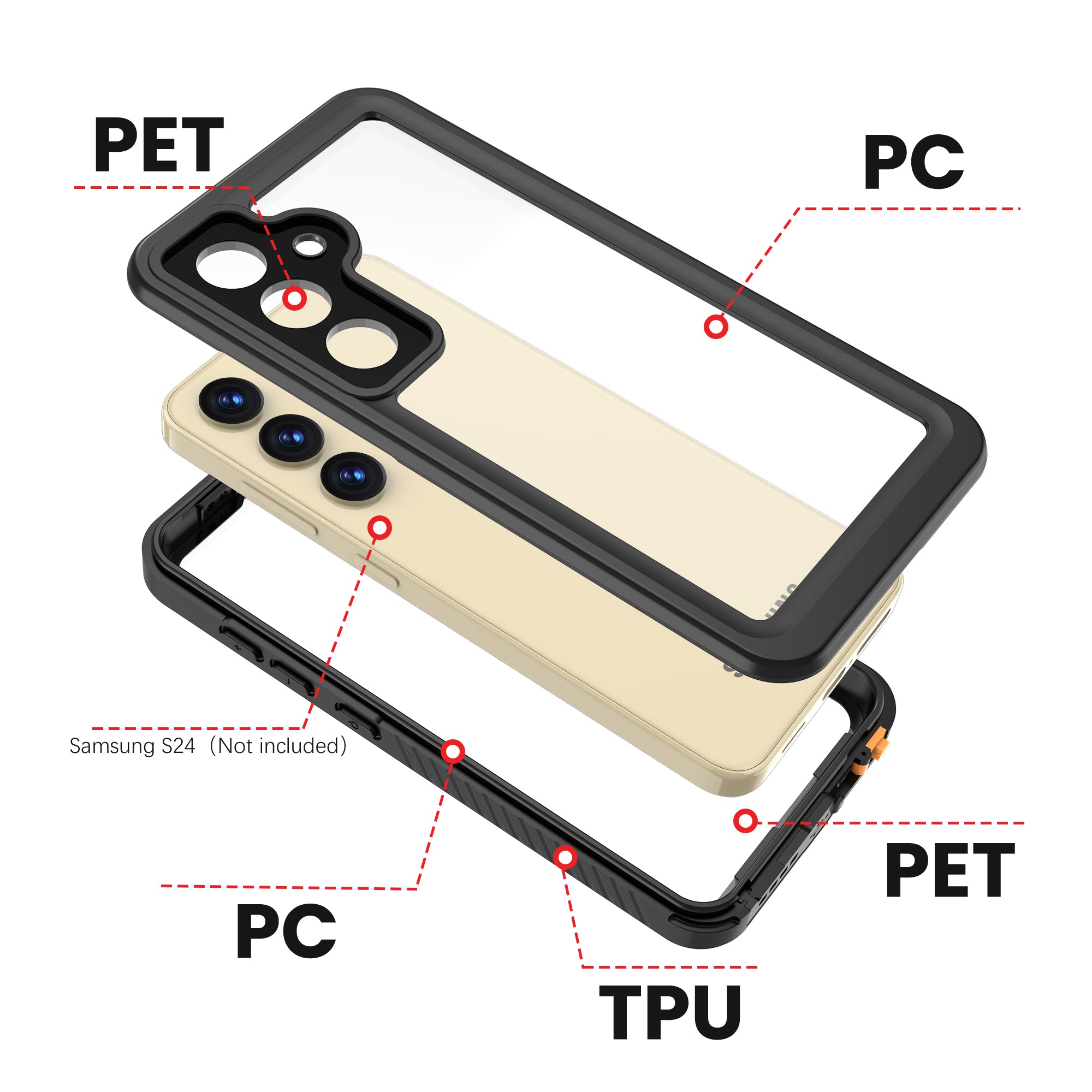 Samsung Galaxy S24 Plus Case Waterproof Twill Crystal Full Protection