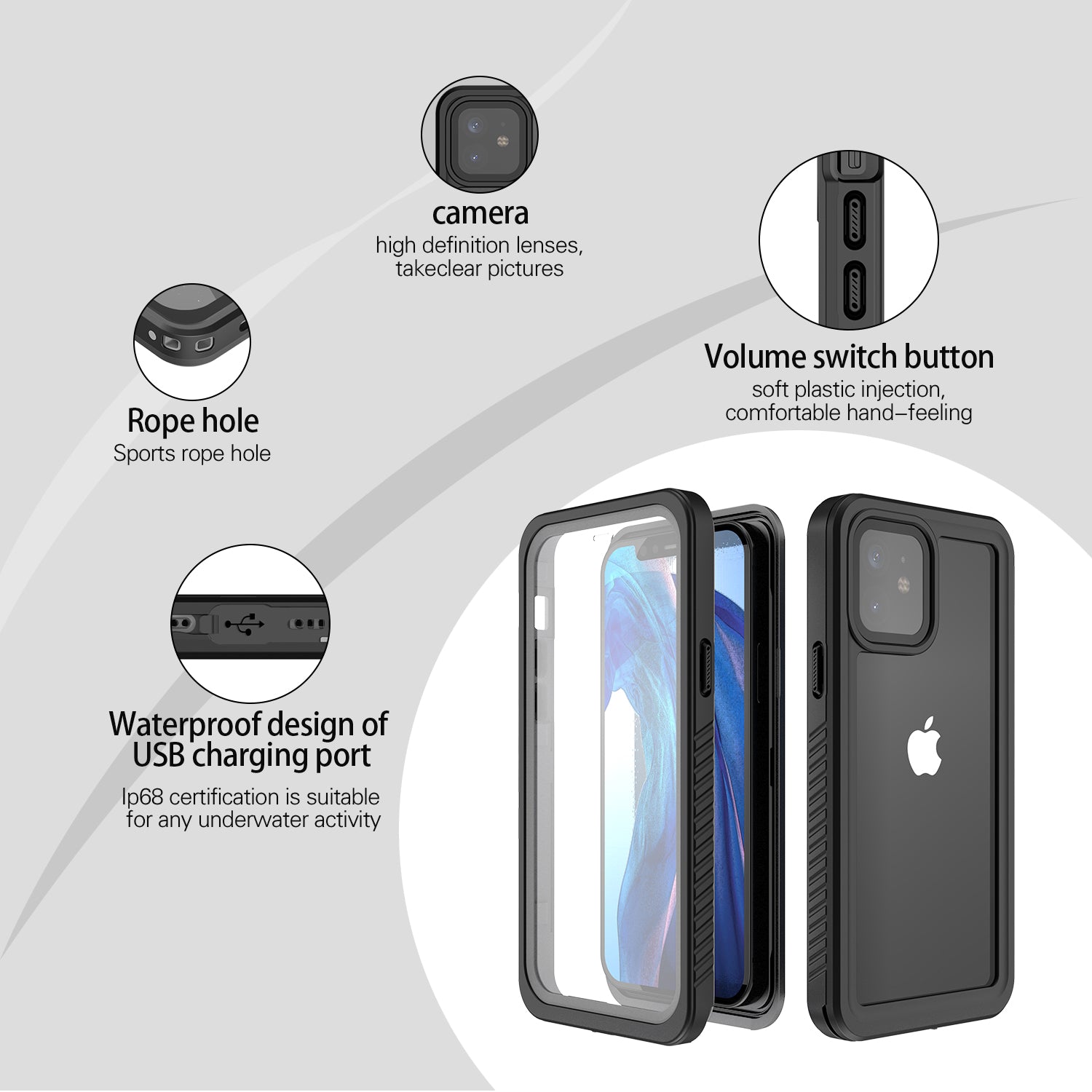 Apple iPhone 12 Case Waterproof Twill Crystal Full Protection