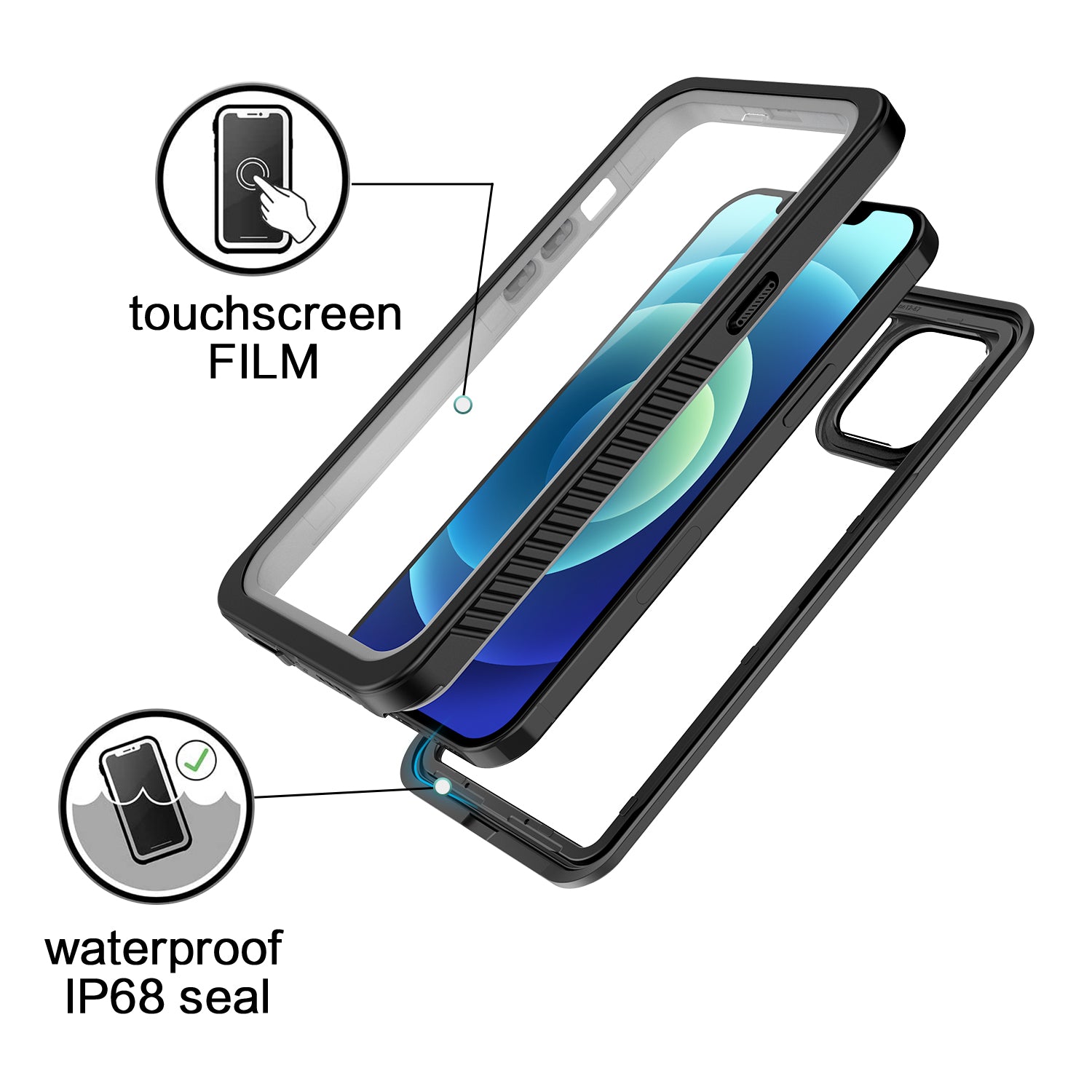 Apple iPhone 12 Pro Case Waterproof Twill Crystal Full Protection