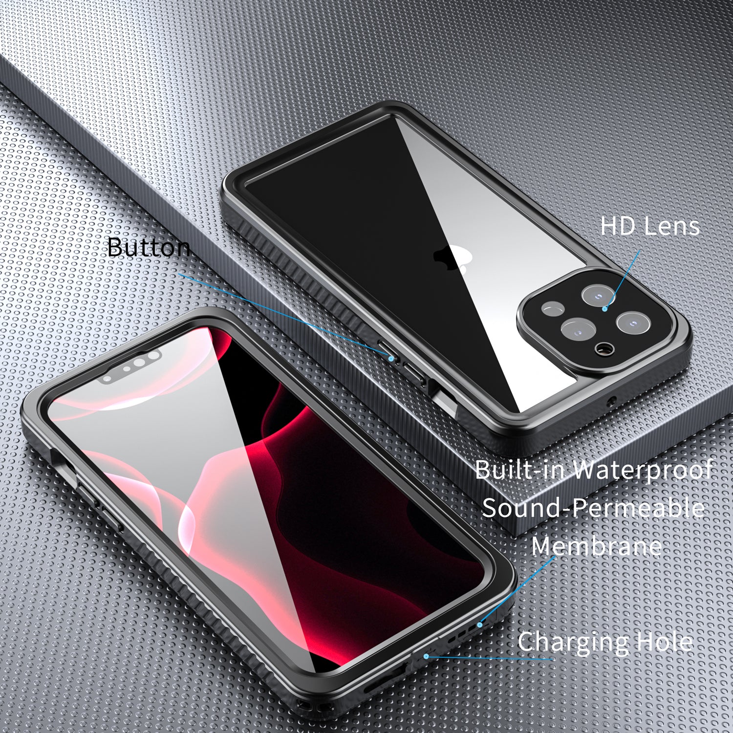 Apple iPhone 13 Pro Max Case Waterproof Twill Crystal Full Protection