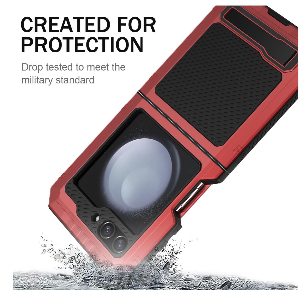 Samsung Galaxy Z Flip5 Case Metal Shield Triple Lens Kickstand
