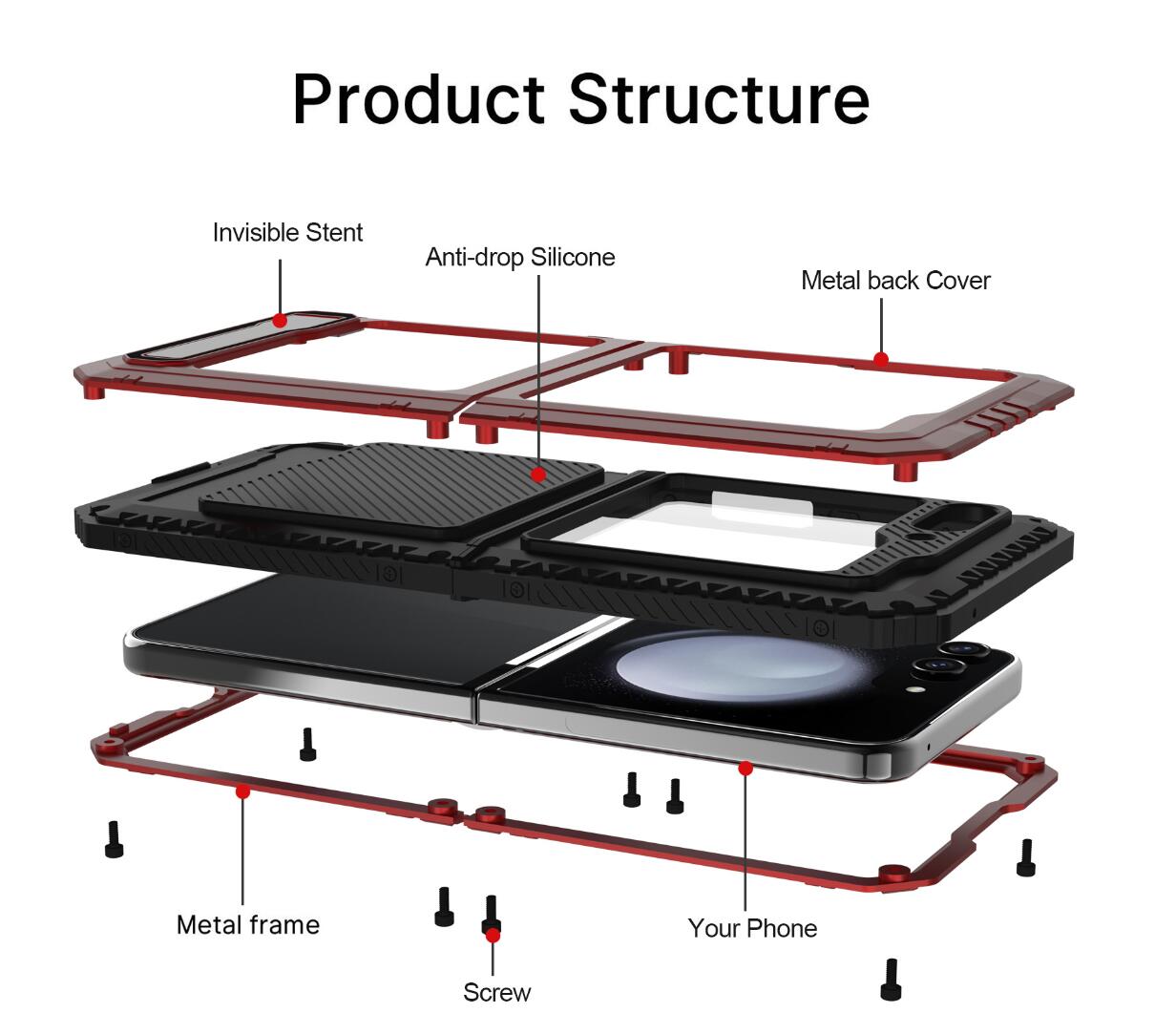 Samsung Galaxy Z Flip5 Case Metal Shield Triple Lens Kickstand