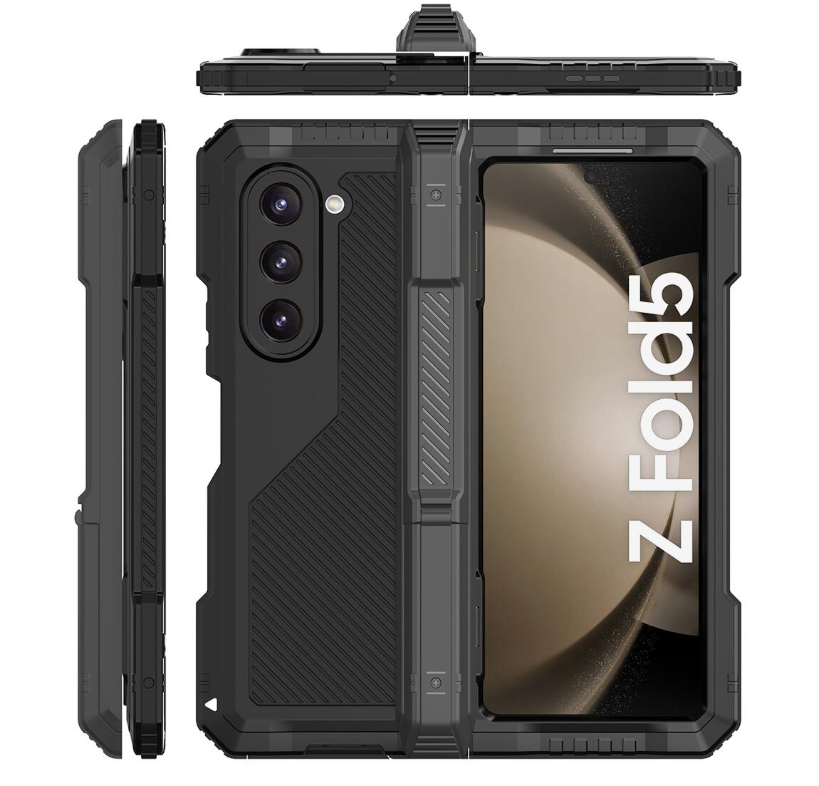 Samsung Galaxy Z Fold5 Case Metal Shield Triple Lens Kickstand