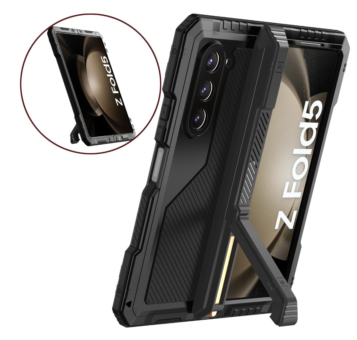Samsung Galaxy Z Fold5 Case Metal Shield Triple Lens Kickstand