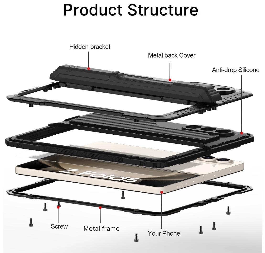 Samsung Galaxy Z Fold5 Case Metal Shield Triple Lens Kickstand
