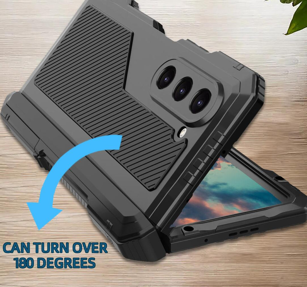 Samsung Galaxy Z Fold5 Case Metal Shield Triple Lens Kickstand