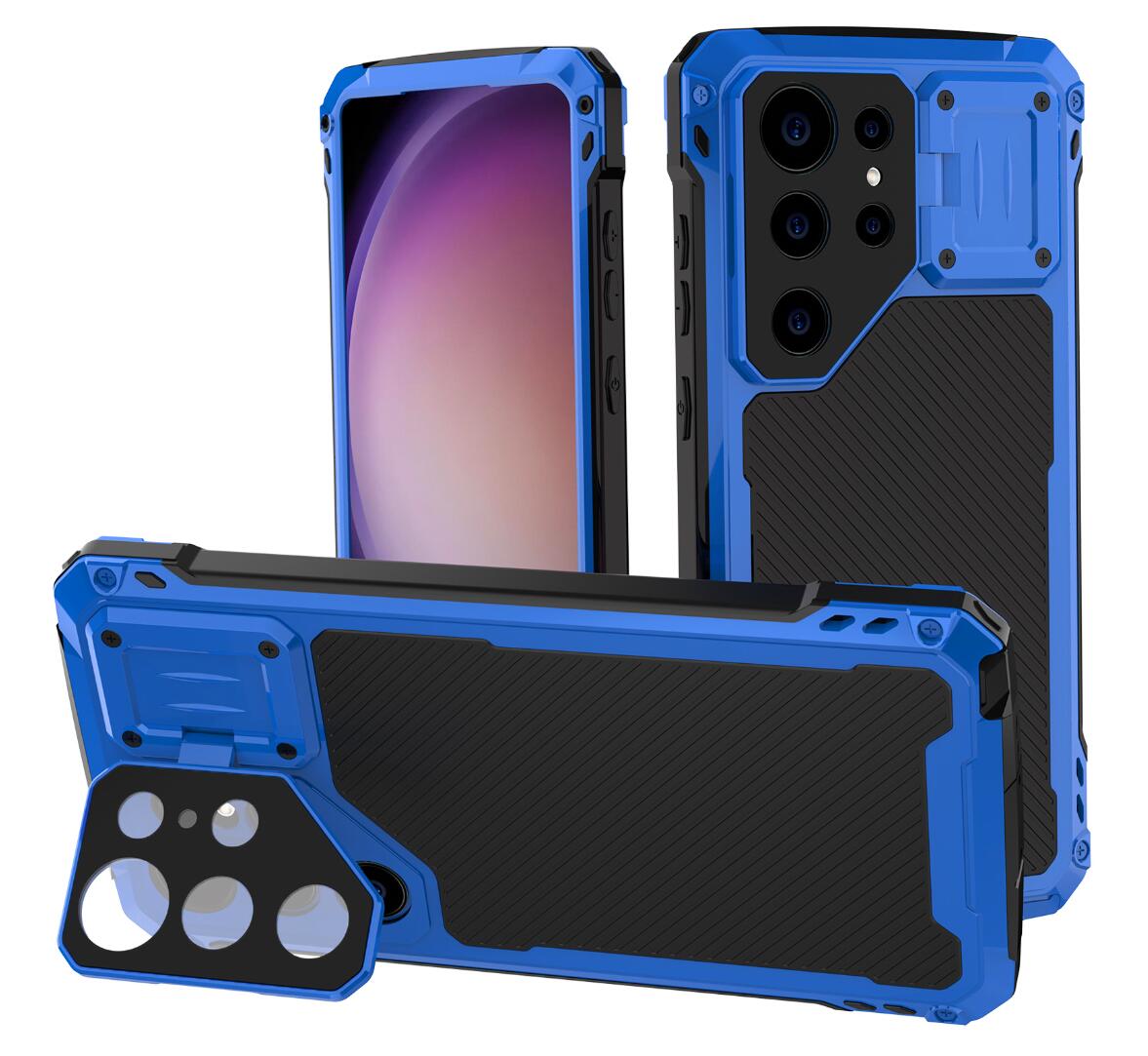 Samsung Galaxy S23 Ultra Case Metal Shield Triple Lens Kickstand