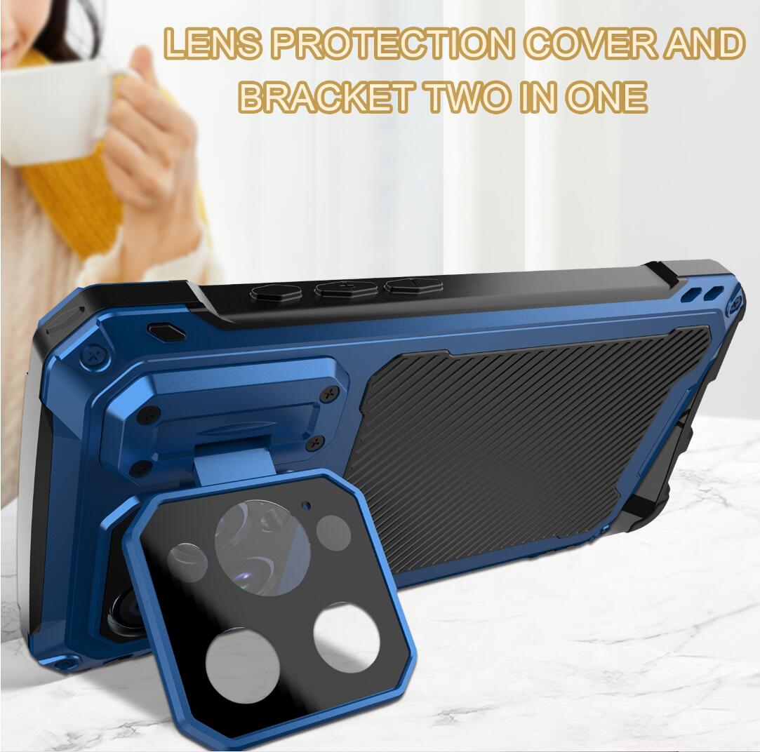 Apple iPhone 14 Pro Max Case Metal Shield Triple Lens Kickstand