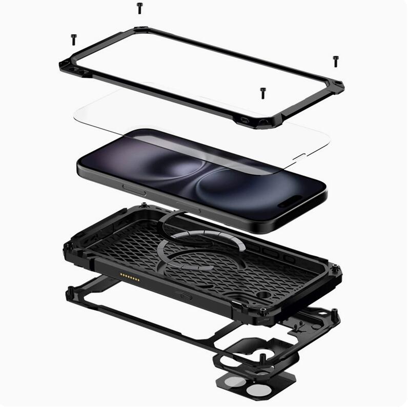 Apple iPhone 16 Plus Case Metal Shield Triple Lens Kickstand
