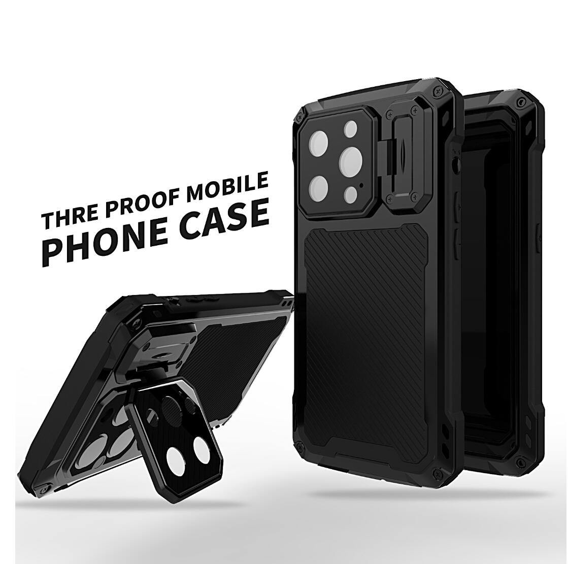 Apple iPhone 16 Pro Max Case Metal Shield Triple Lens Kickstand