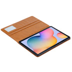 Elevate your Galaxy Tab A7 (10.5-inch, 2018) with our handcrafted leather folio case. Designed for the modern professional, it combines vintage aesthetics with rugged functionality. Shock resistant, leather wallet with 5 card slots, 2 note slots,1 big pocket, magnetic closure and built-in pencil slot.