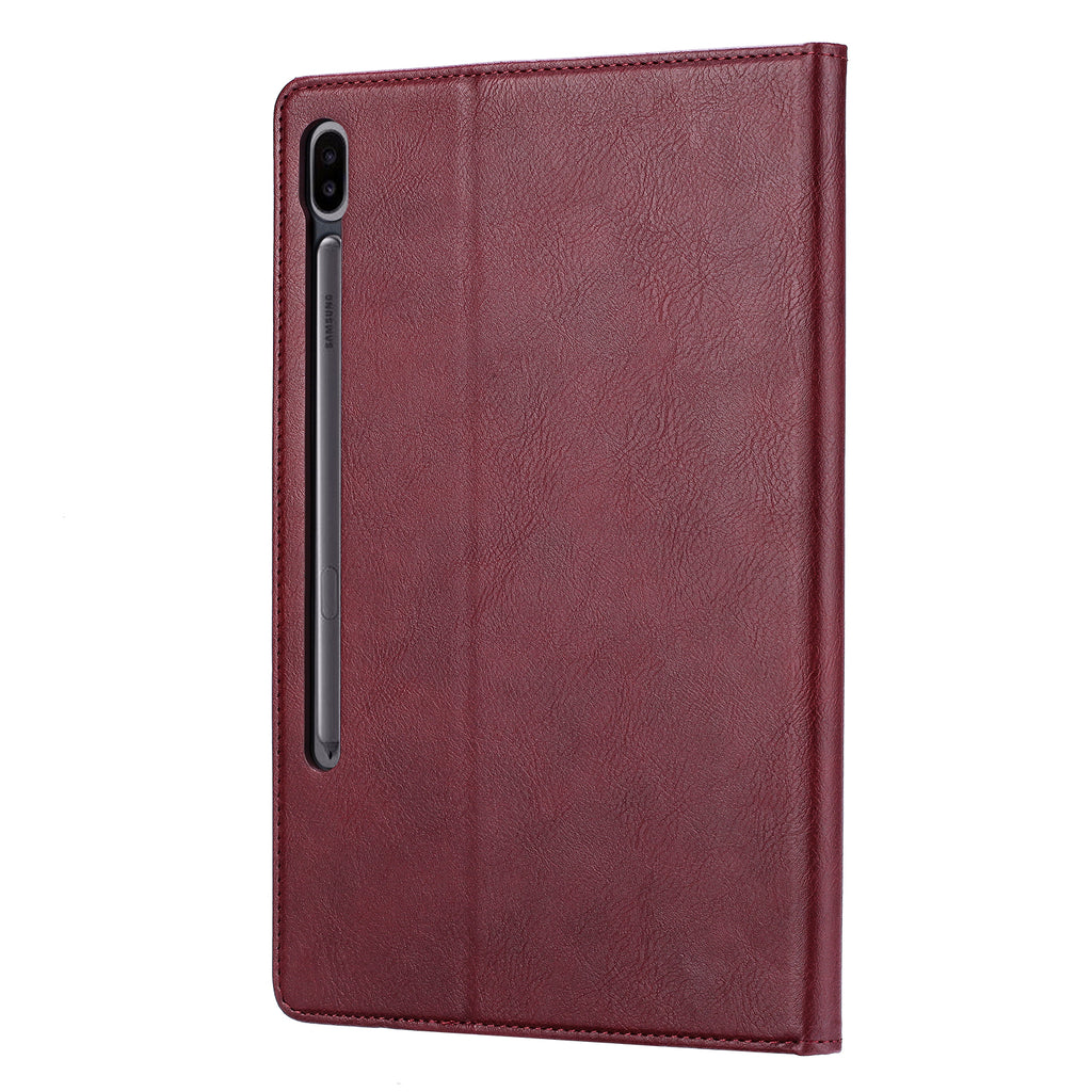 Elevate your Galaxy Tab S7 Plus (11-inch, 2020) with our handcrafted leather folio case. Designed for the modern professional, it combines vintage aesthetics with rugged functionality. Shock resistant, leather wallet with 5 card slots, 2 note slots,1 big pocket, magnetic closure and built-in pencil slot.