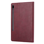 Elevate your Galaxy Tab S7 Plus (11-inch, 2020) with our handcrafted leather folio case. Designed for the modern professional, it combines vintage aesthetics with rugged functionality. Shock resistant, leather wallet with 5 card slots, 2 note slots,1 big pocket, magnetic closure and built-in pencil slot.