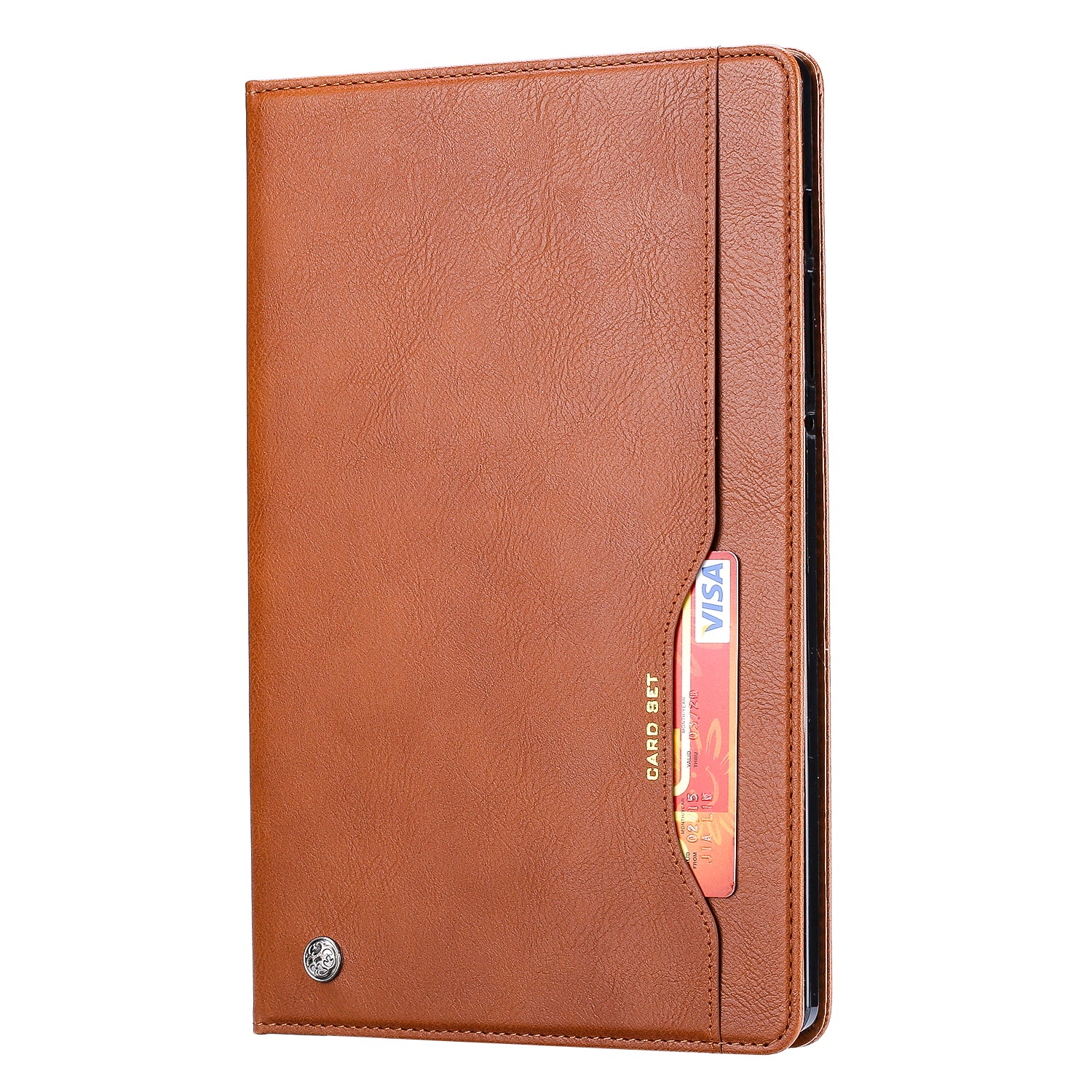 Elevate your  Galaxy Tab S7 (11-inch, 2020) with our handcrafted leather folio case. Designed for the modern professional, it combines vintage aesthetics with rugged functionality. Shock resistant, leather wallet with 5 card slots, 2 note slots,1 big pocket, magnetic closure and built-in pencil slot.
