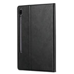 Elevate your  Galaxy Tab S7 (11-inch, 2020) with our handcrafted leather folio case. Designed for the modern professional, it combines vintage aesthetics with rugged functionality. Shock resistant, leather wallet with 5 card slots, 2 note slots,1 big pocket, magnetic closure and built-in pencil slot.