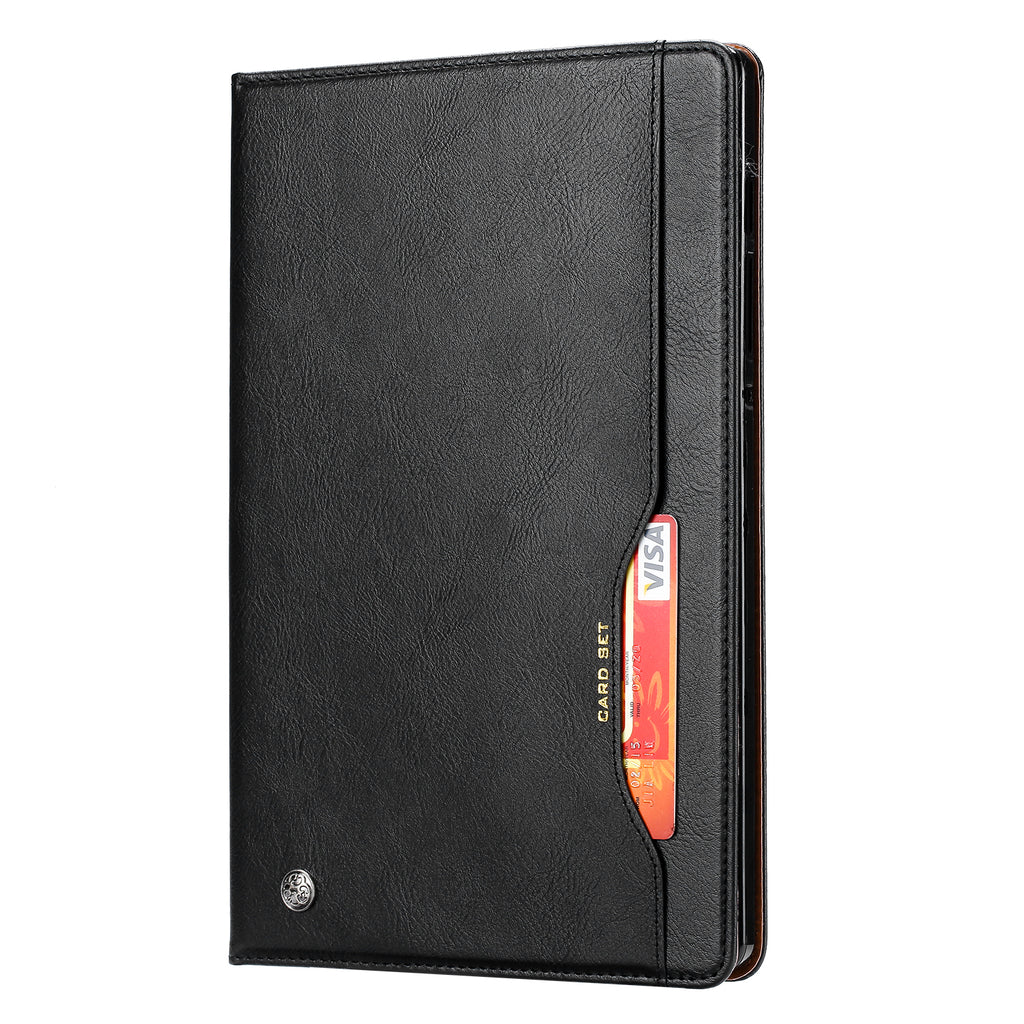 Elevate your Galaxy Tab S8 (11-inch, 2022) with our handcrafted leather folio case. Designed for the modern professional, it combines vintage aesthetics with rugged functionality. Shock resistant, leather wallet with 5 card slots, 2 note slots,1 big pocket, magnetic closure and built-in pencil slot.