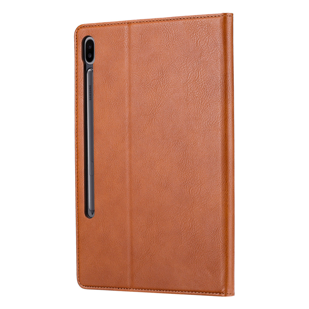 Elevate your Galaxy Tab S8 (11-inch, 2022) with our handcrafted leather folio case. Designed for the modern professional, it combines vintage aesthetics with rugged functionality. Shock resistant, leather wallet with 5 card slots, 2 note slots,1 big pocket, magnetic closure and built-in pencil slot.
