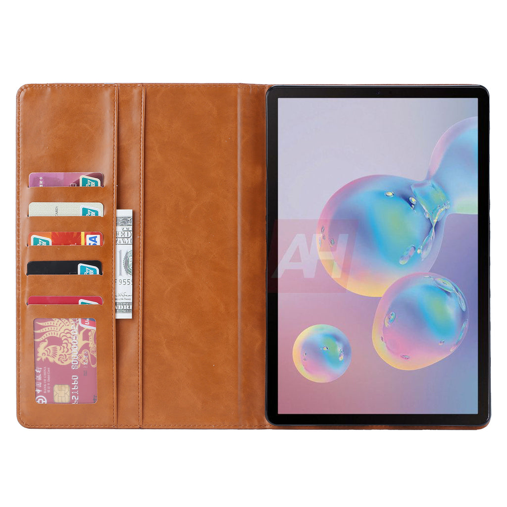 Elevate your Galaxy Tab S8 (11-inch, 2022) with our handcrafted leather folio case. Designed for the modern professional, it combines vintage aesthetics with rugged functionality. Shock resistant, leather wallet with 5 card slots, 2 note slots,1 big pocket, magnetic closure and built-in pencil slot.