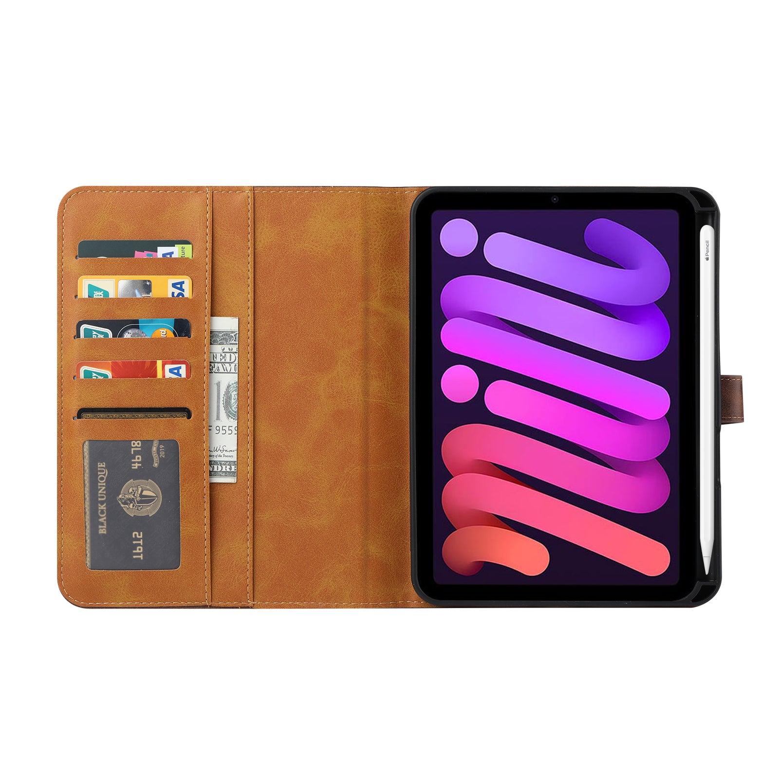 Elevate your iPad Mini 6 (8.3-inch, 2021) with our handcrafted leather folio case. Designed for the modern professional, it combines vintage aesthetics with rugged functionality. Shock resistant, leather wallet with 5 card slots, 2 note slots,1 big pocket, magnetic closure and built-in pencil slot
