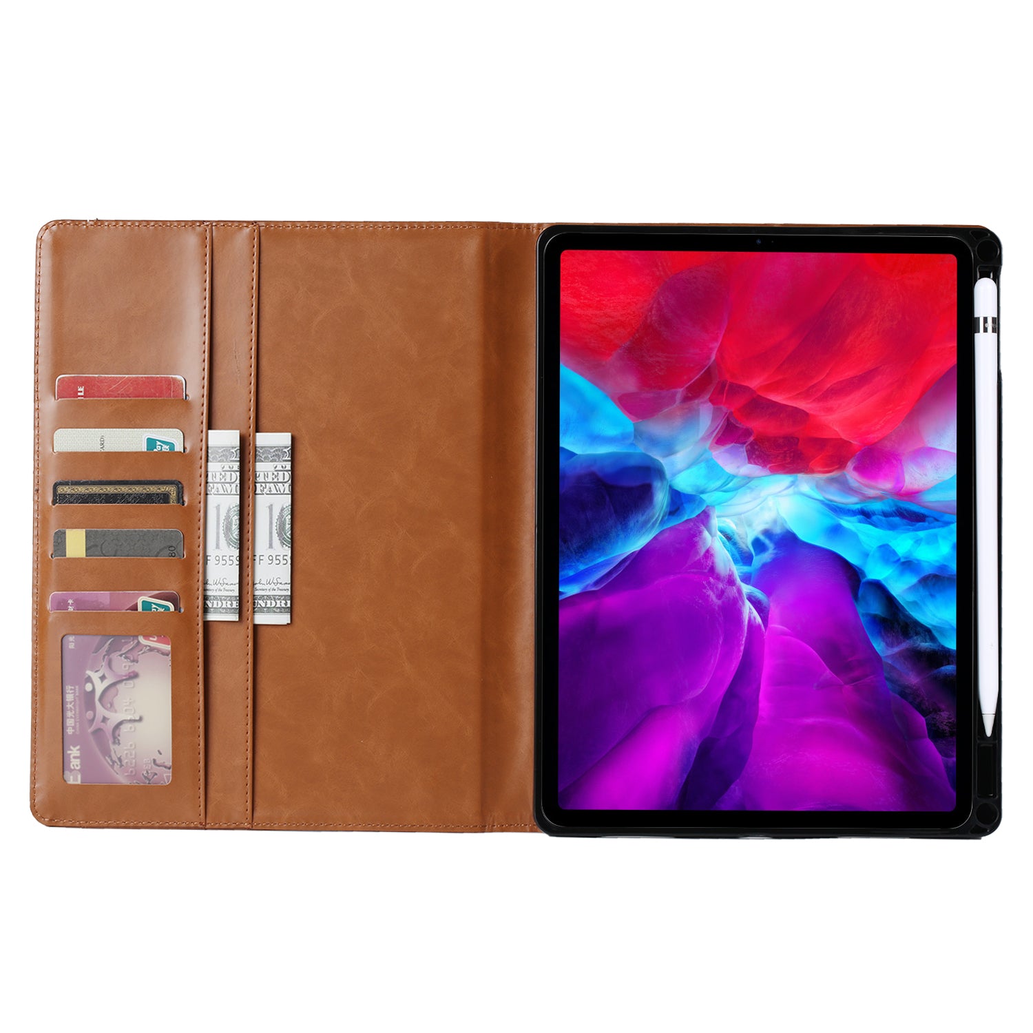 Elevate your iPad Pro 11-inch (5th Gen, 2024) with our handcrafted leather folio case. Designed for the modern professional, it combines vintage aesthetics with rugged functionality. Shock resistant, leather wallet with 5 card slots, 2 note slots,1 big pocket, magnetic closure and built-in pencil slot.