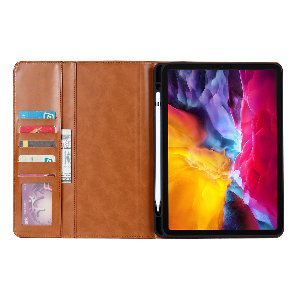 Elevate your iPad Pro 12.9-inch (6th Gen, 2022) with our handcrafted leather folio case. Designed for the modern professional, it combines vintage aesthetics with rugged functionality. Shock resistant, leather wallet with 5 card slots, 2 note slots,1 big pocket, magnetic closure and built-in pencil slot.