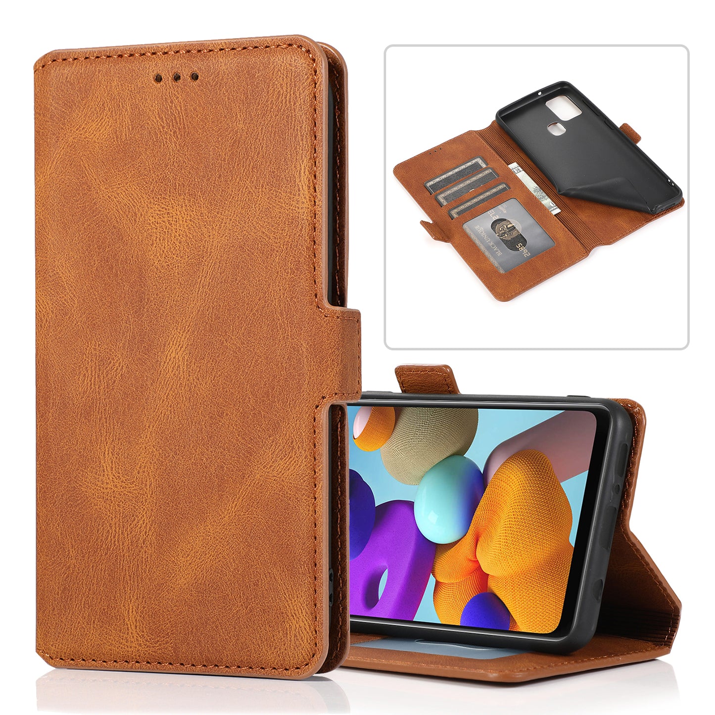 Samsung Galaxy A21s Leather Case Short Buckle Wallet Stand Exquisite Retro Slim