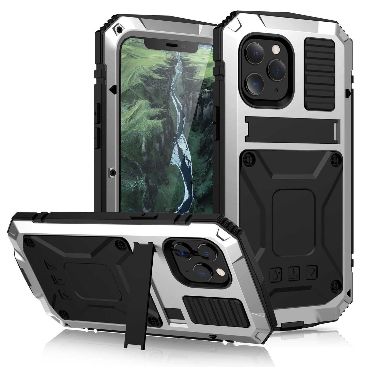 Apple iPhone 12 Pro Cover Metal Heavy Duty Stand Strap Outdoor Sports Full Protection