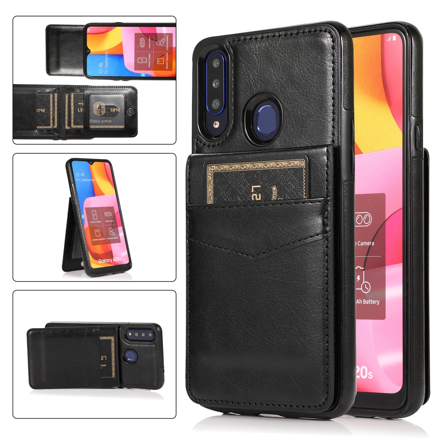 Samsung Galaxy A20s Leather Cover Vertical Horiznatal Kickstand with Card Slots