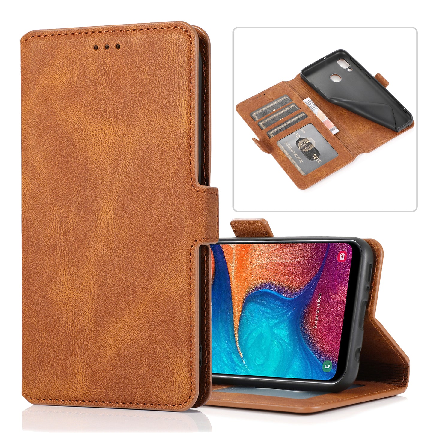 Samsung Galaxy A20e Leather Case Short Buckle Wallet Stand Exquisite Retro Slim