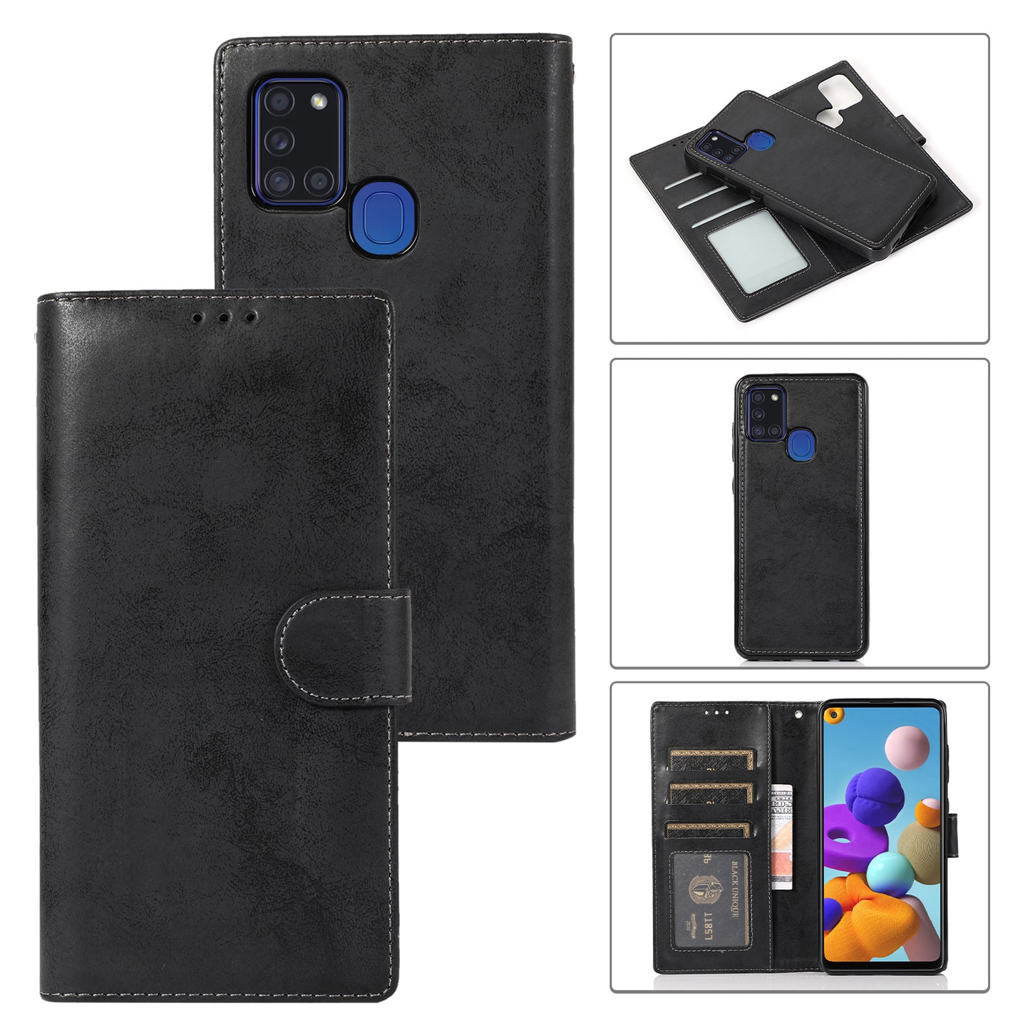 Samsung Galaxy A21s Leather Case Detachable Magneti Stand Multiple Card Slots
