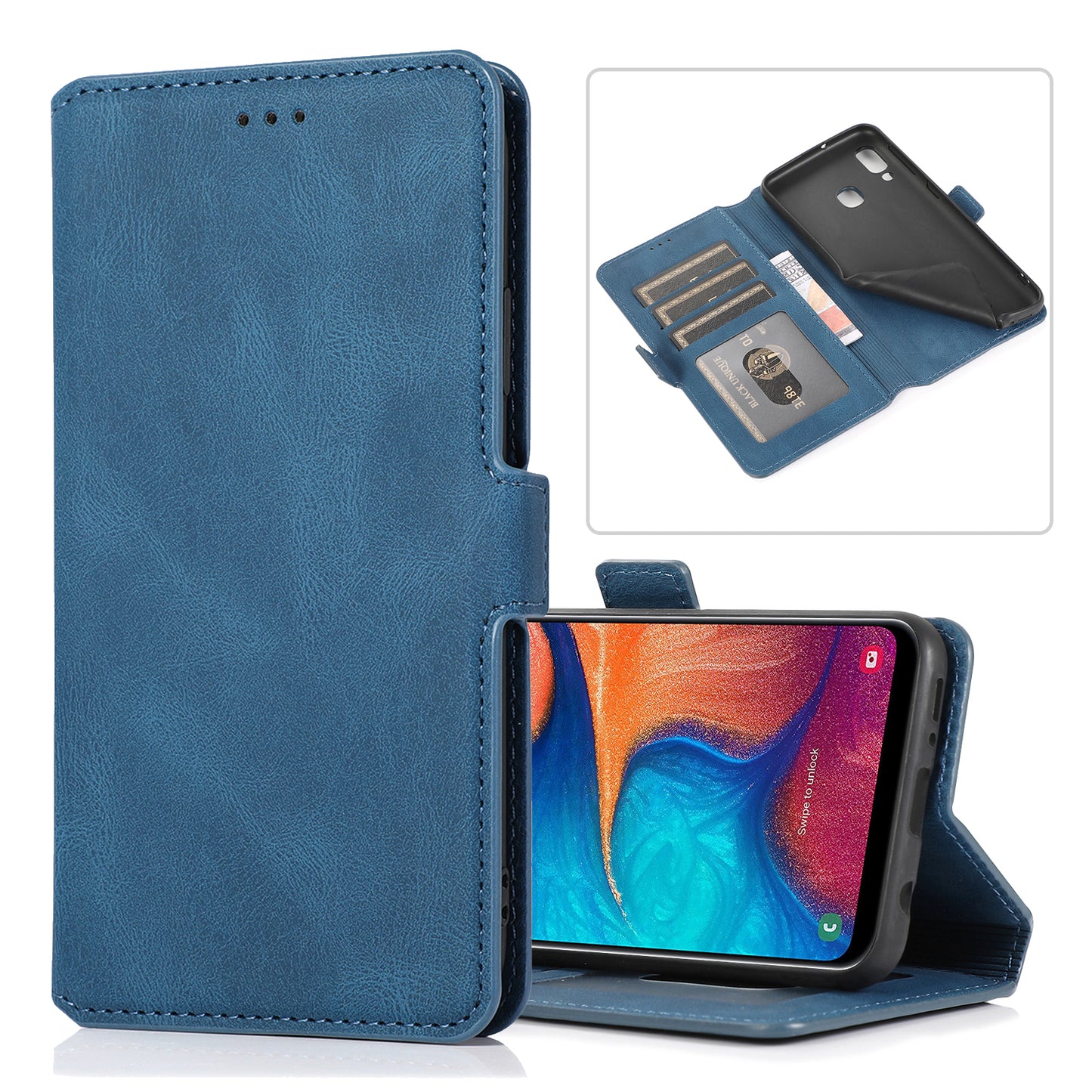 Samsung Galaxy A20e Leather Case Short Buckle Wallet Stand Exquisite Retro Slim