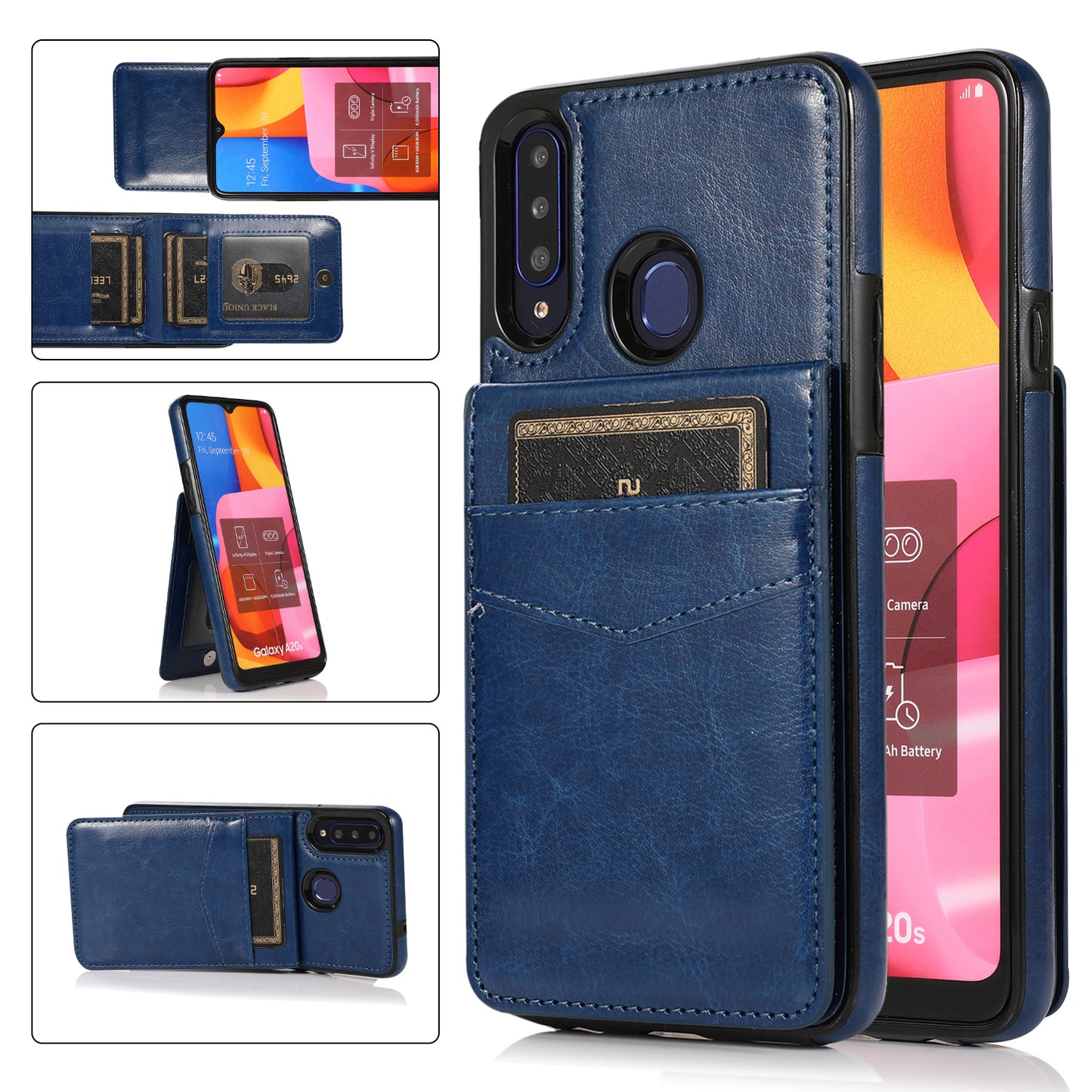 Samsung Galaxy A20s Leather Cover Vertical Horiznatal Kickstand with Card Slots