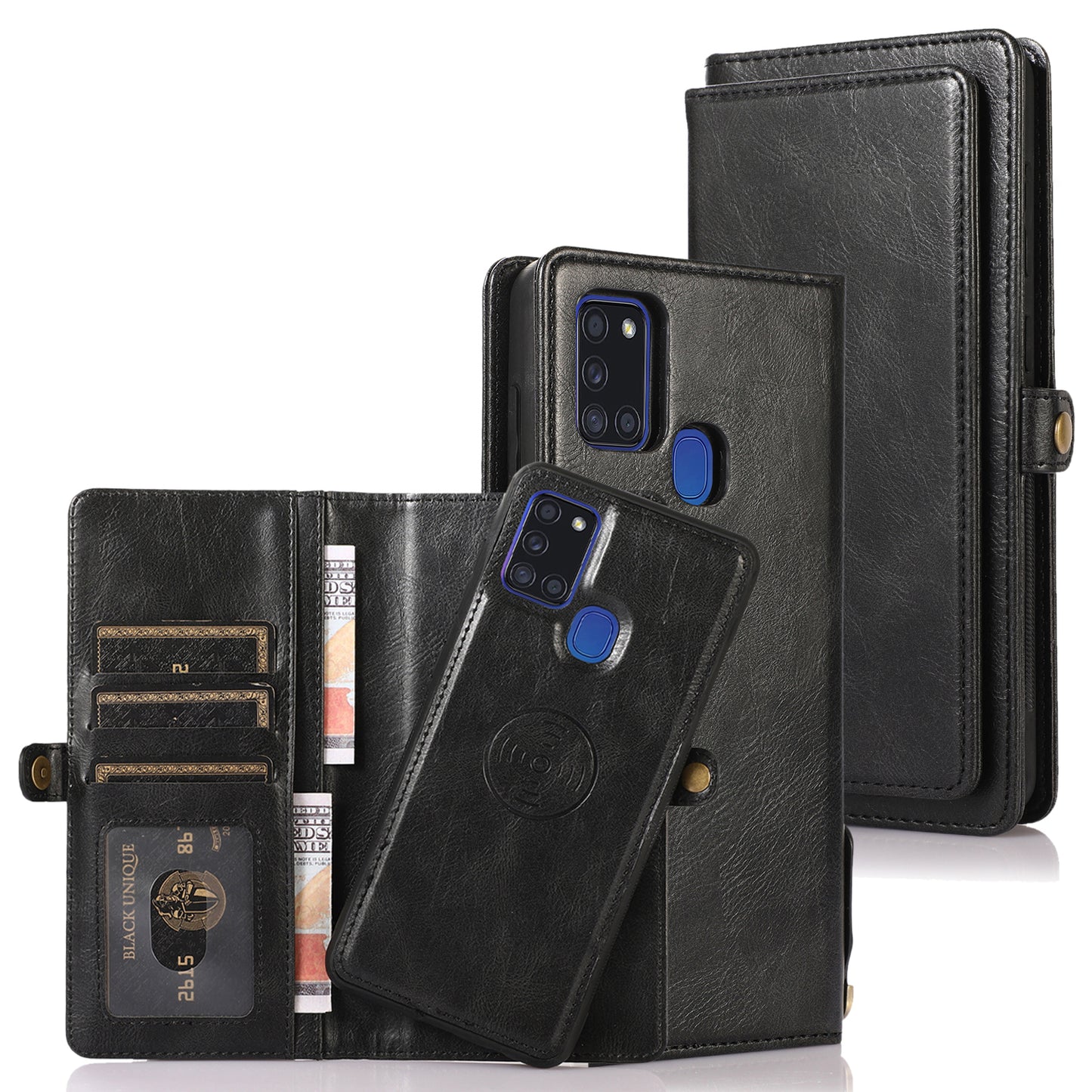 Samsung Galaxy A21s Leather Case Detachable Magnetic Multiple Card Slots Cash Pockets